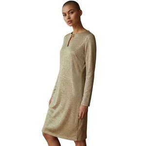 Vince Camuto Metallic Knit Keyhole V Neck Long‎ Sleeve Sheath Dress Size 8 NWT